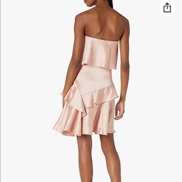 LAST CHANCE BEFORE DONATED- Halston Heritage Strapless Flounce Skirt Satin Dress - Picture 2 of 4